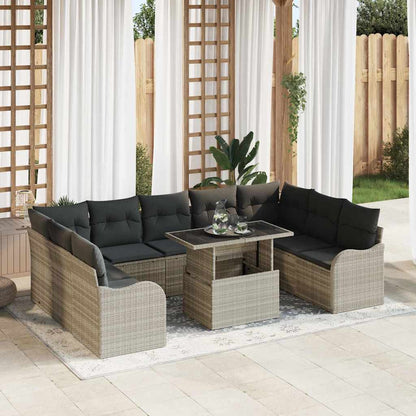 Set Divano da Giardino 10 pcs Grigio chiaro Poly Rattan | homemem39