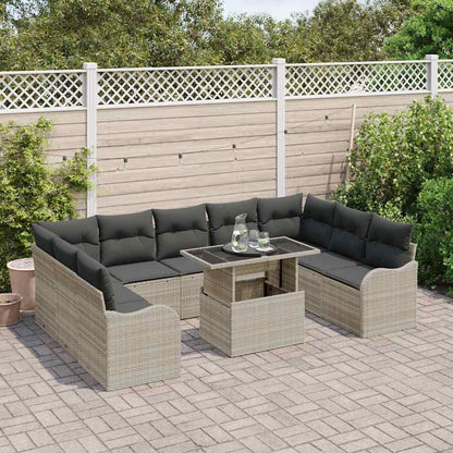 Set Divano da Giardino 10 pcs Grigio chiaro Poly Rattan | homemem39