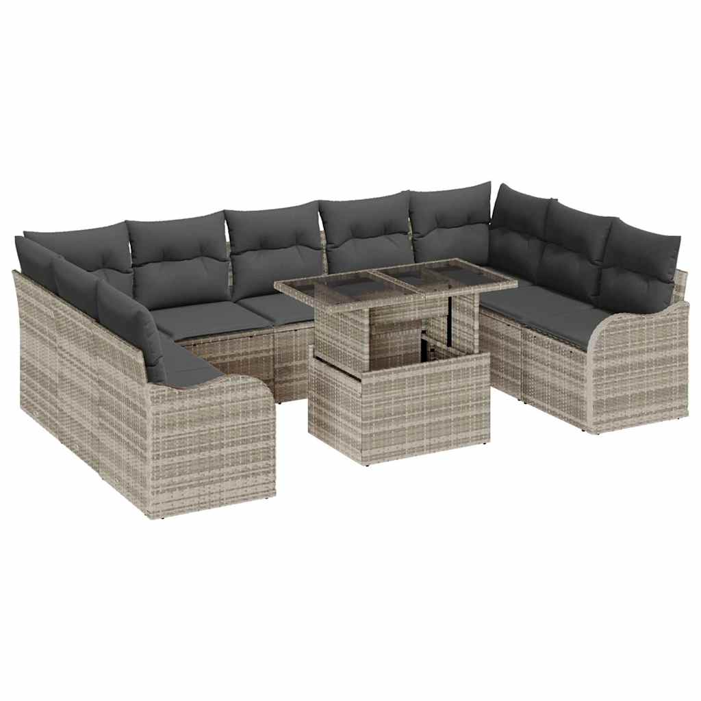 Set Divano da Giardino 10 pcs Grigio chiaro Poly Rattan | homemem39