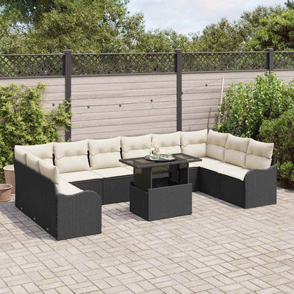 Set Divano da Giardino con cuscino 11 pcs Nero Poly Rattan | homemem39