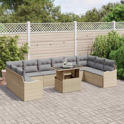 Set Divano da Giardino con cuscino 11 pcs Beige Poly Rattan | homemem39