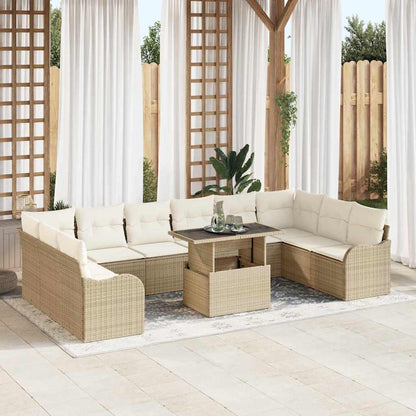 Set Divano da Giardino con cuscino 11 pcs Beige Poly Rattan