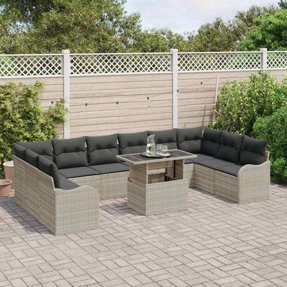 Set Divano da Giardino 11 pcs Grigio chiaro Poly Rattan | homemem39