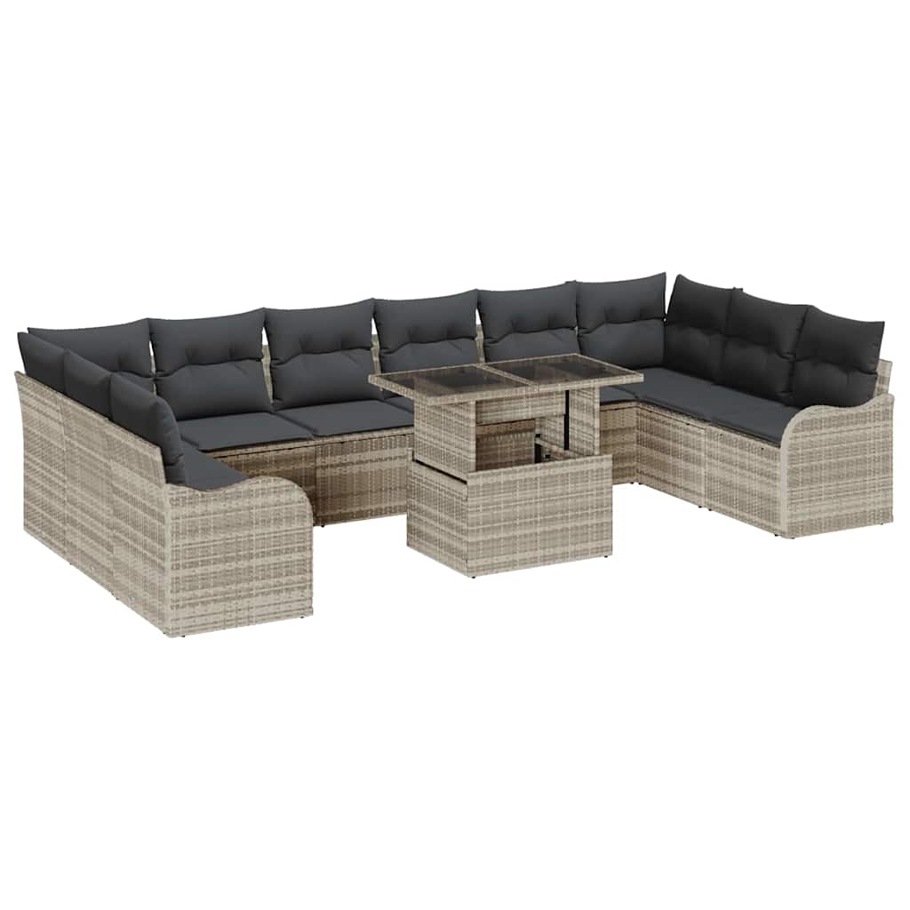Set Divano da Giardino 11 pcs Grigio chiaro Poly Rattan