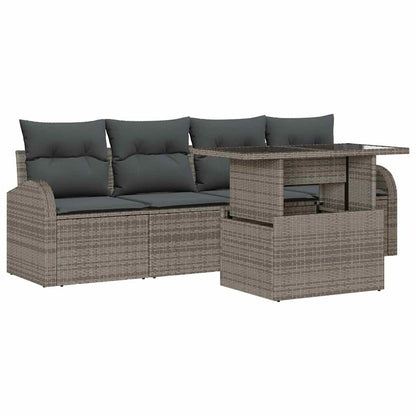 Set Divano da Giardino con cuscino 5 pcs Grigio Poly Rattan | homemem39