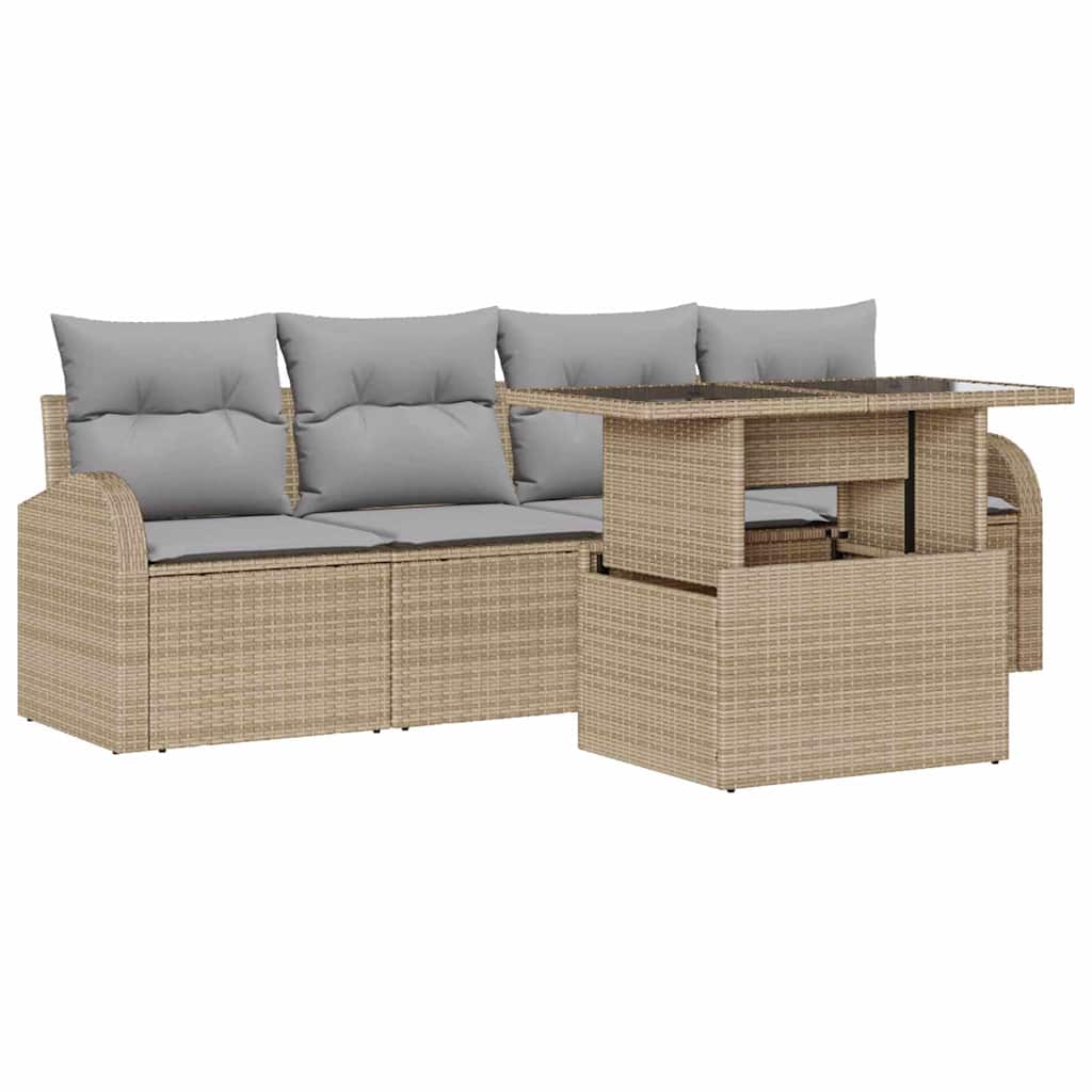 Set Divano da Giardino con cuscino 5 pcs Beige Poly Rattan | homemem39