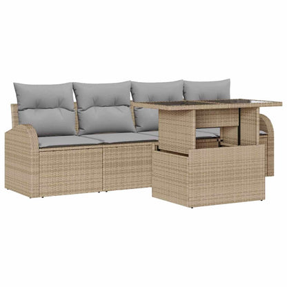 Set Divano da Giardino con cuscino 5 pcs Beige Poly Rattan | homemem39