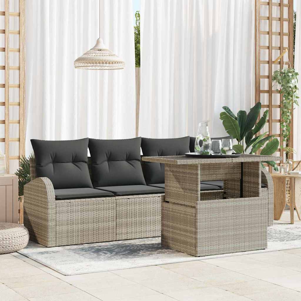 Set Divano da Giardino 5 pcs Grigio chiaro Poly Rattan | homemem39