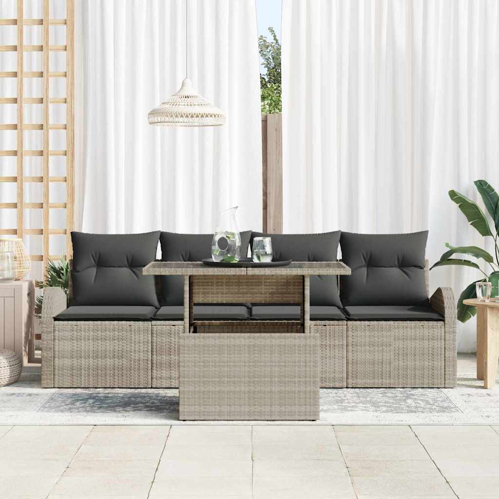 Set Divano da Giardino 5 pcs Grigio chiaro Poly Rattan | homemem39