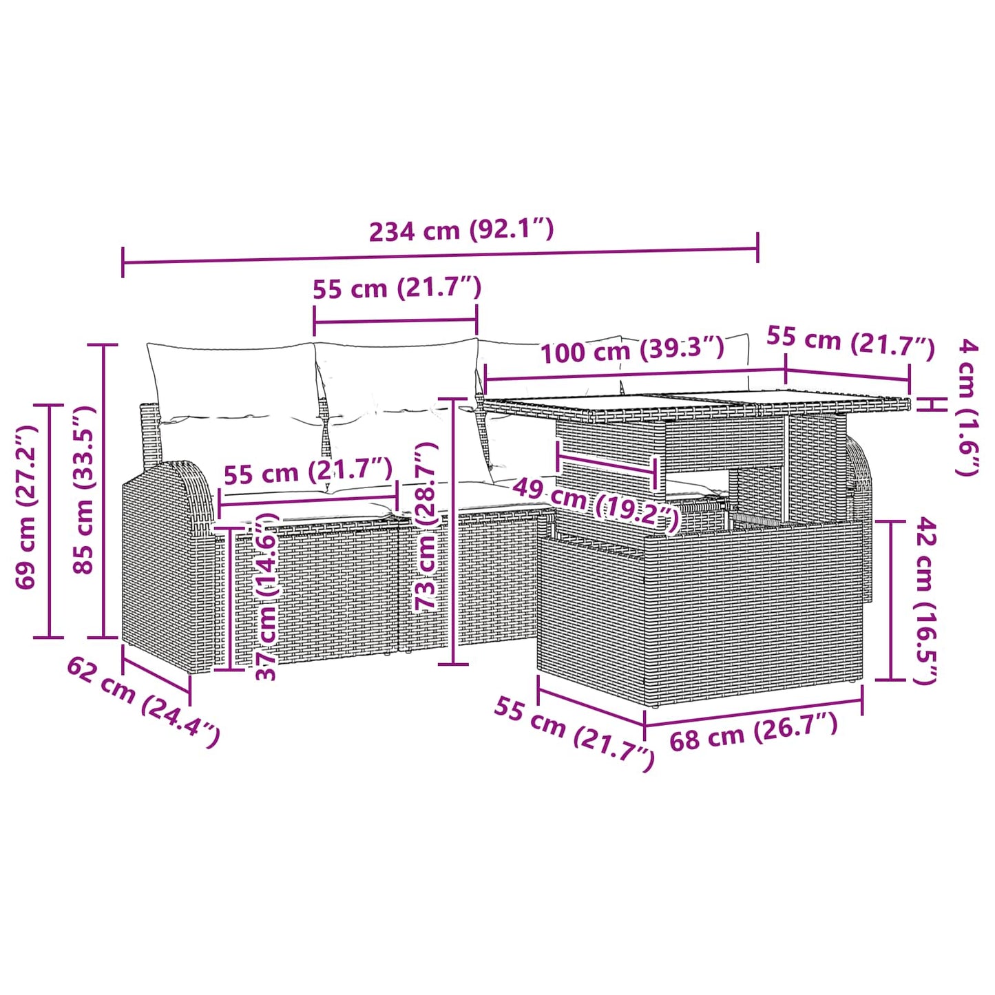 Set Divano da Giardino con cuscino 5 pcs Marrone polyrattan | homemem39