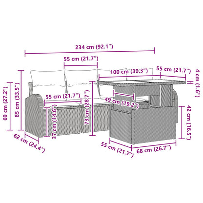 Set Divano da Giardino con cuscino 5 pcs Marrone polyrattan | homemem39
