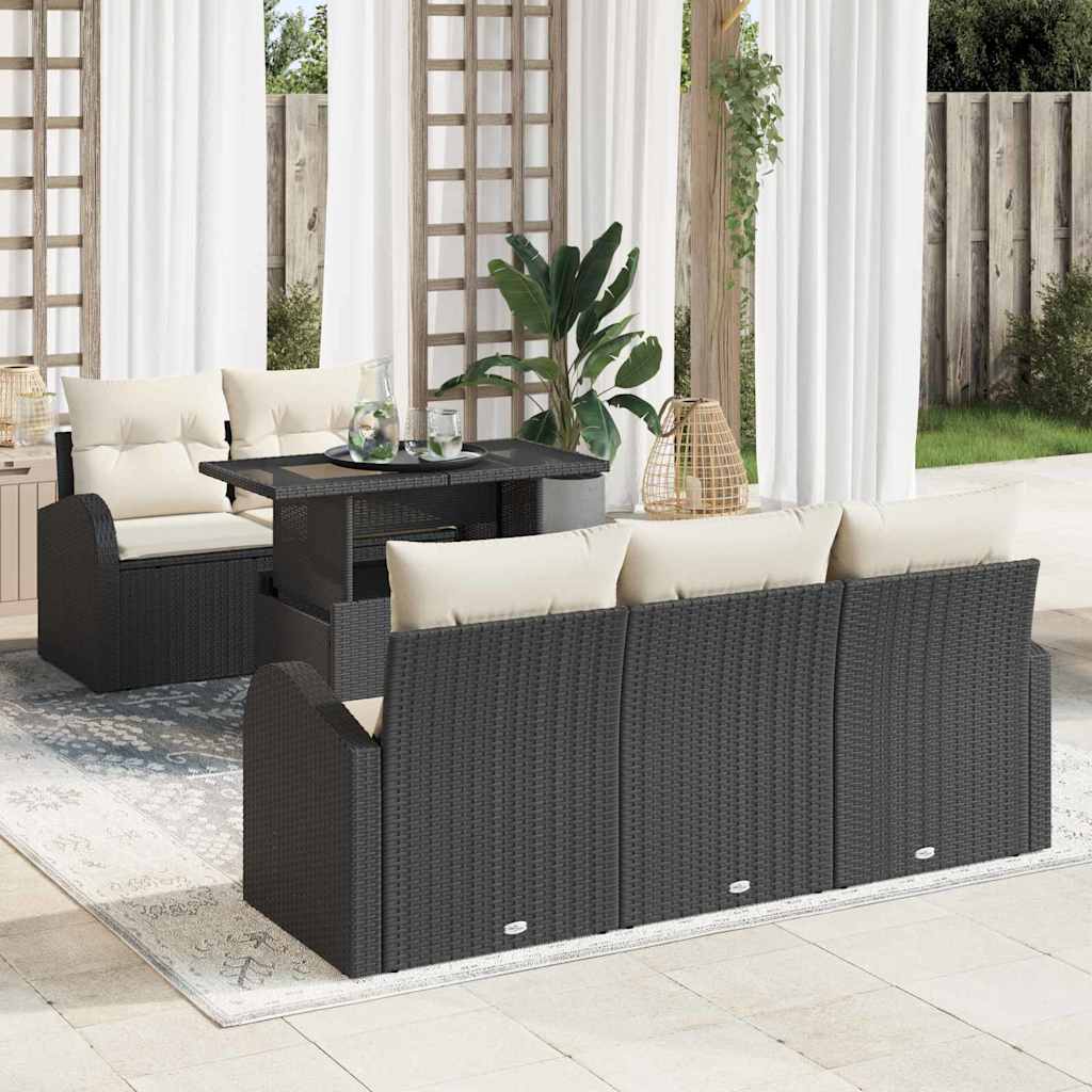 Set Divano da Giardino con cuscino 6 pcs Nero polyrattan | homemem39