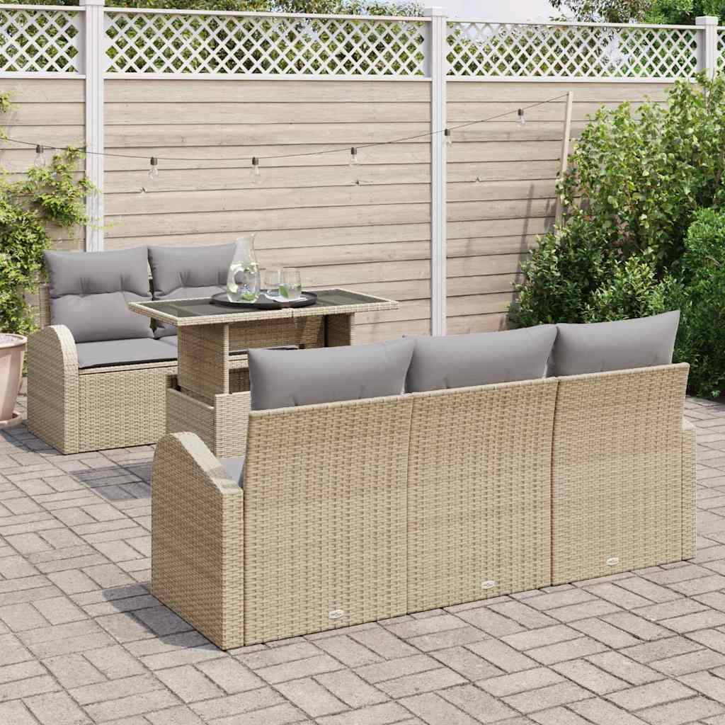 Set Divano da Giardino con cuscino 6 pcs Beige polyrattan