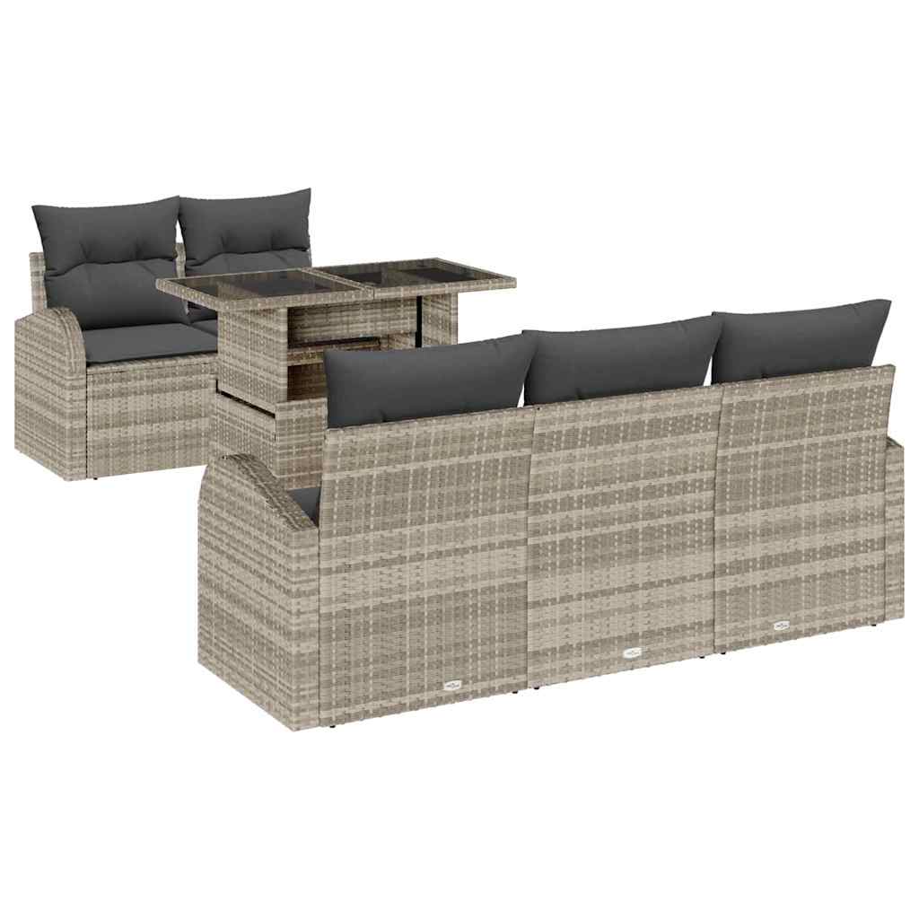 Set Divano da Giardino 6 pcs Grigio chiaro polyrattan
