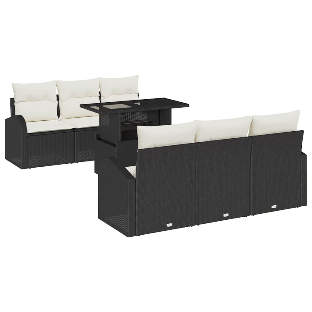 Set Divano da Giardino con cuscino 7 pcs Nero Poly Rattan | homemem39