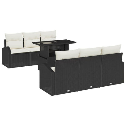 Set Divano da Giardino con cuscino 7 pcs Nero Poly Rattan | homemem39