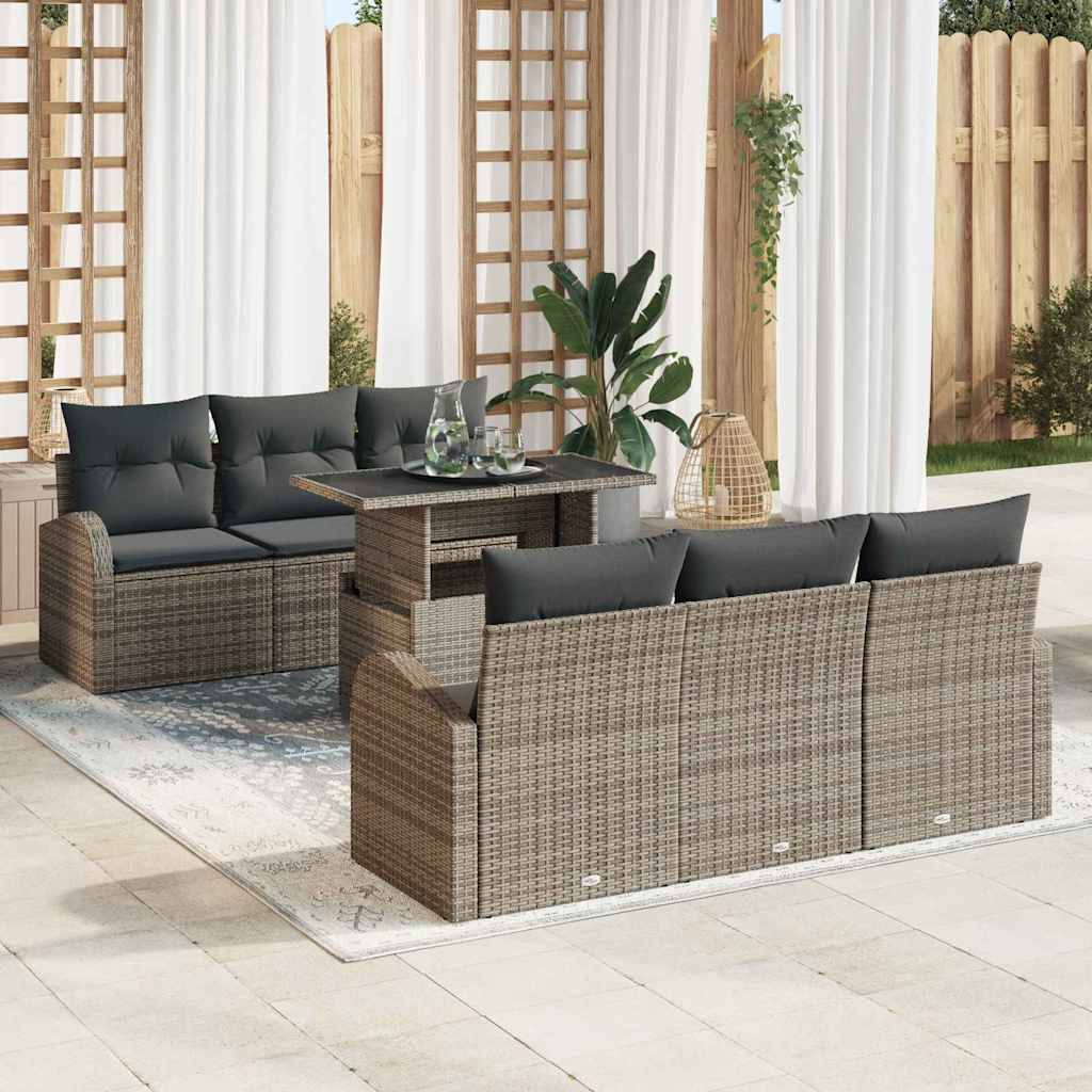 Set Divano da Giardino con cuscino 7 pcs Grigio Poly Rattan | homemem39