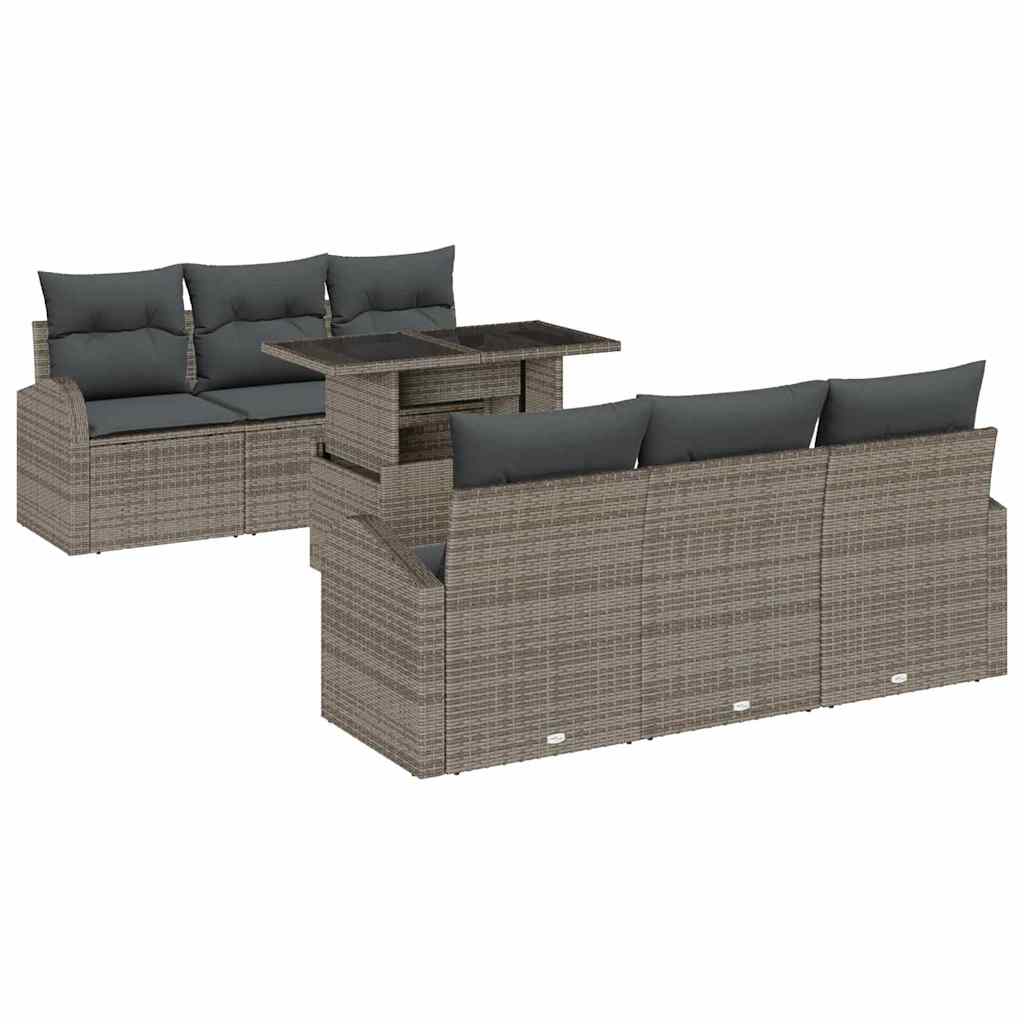 Set Divano da Giardino con cuscino 7 pcs Grigio Poly Rattan | homemem39