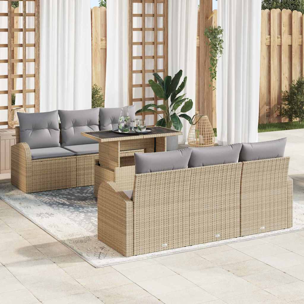 Set Divano da Giardino con cuscino 7 pcs Beige Poly Rattan | homemem39