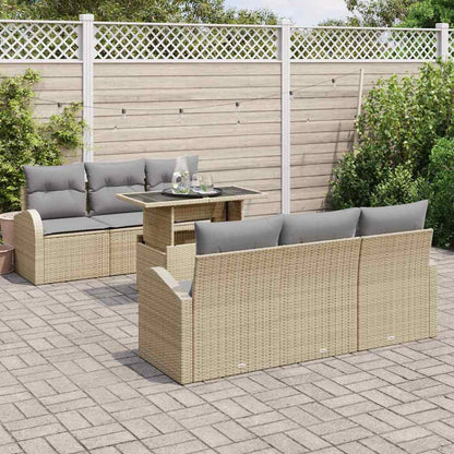 Set Divano da Giardino con cuscino 7 pcs Beige Poly Rattan | homemem39