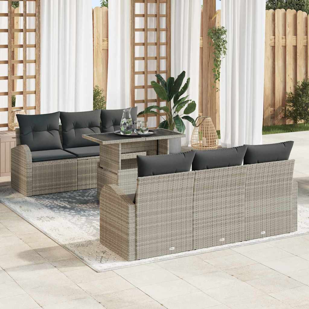 Set Divano da Giardino 7 pcs Grigio chiaro Poly Rattan | homemem39