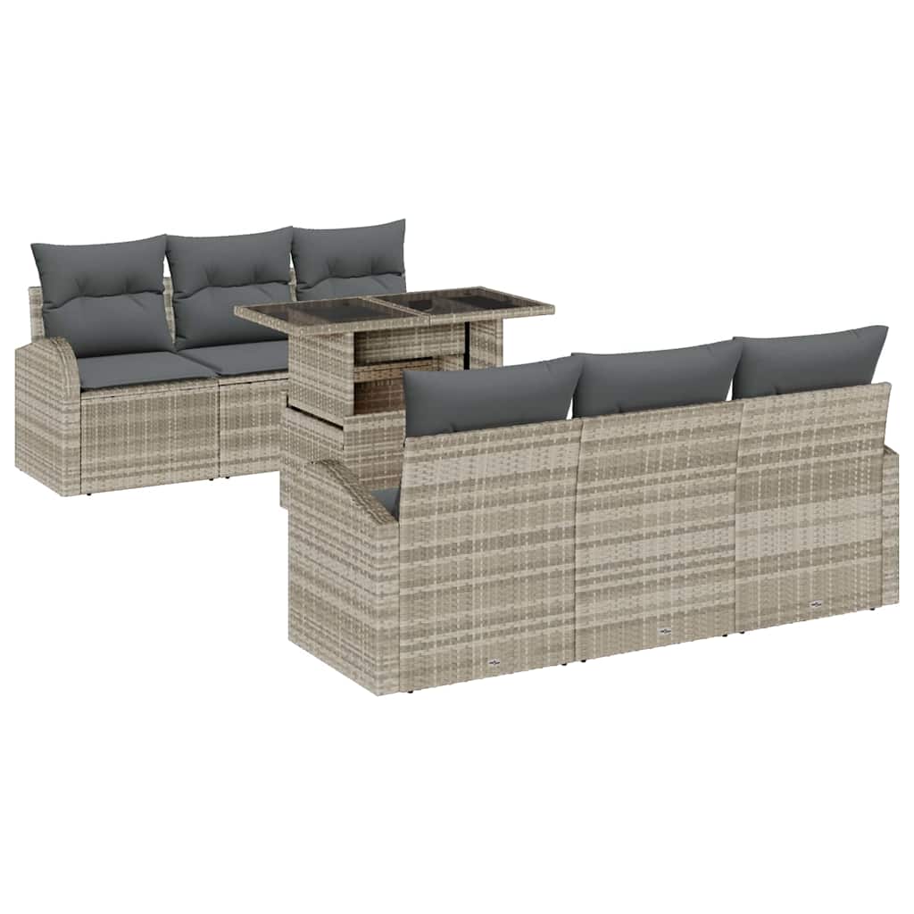 Set Divano da Giardino 7 pcs Grigio chiaro Poly Rattan | homemem39