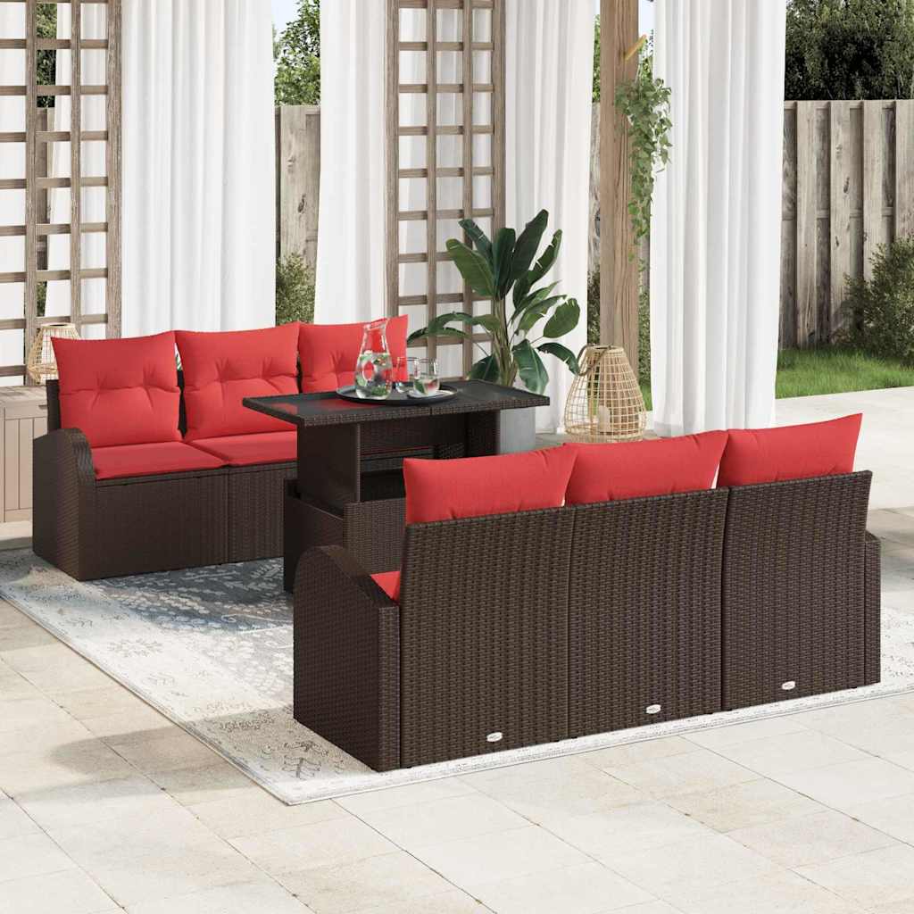Set Divano da Giardino con cuscino 7 pcs Marrone Poly Rattan | homemem39