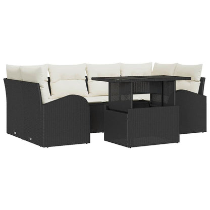 Set Divano da Giardino con cuscino 7 pcs Nero Poly Rattan | homemem39