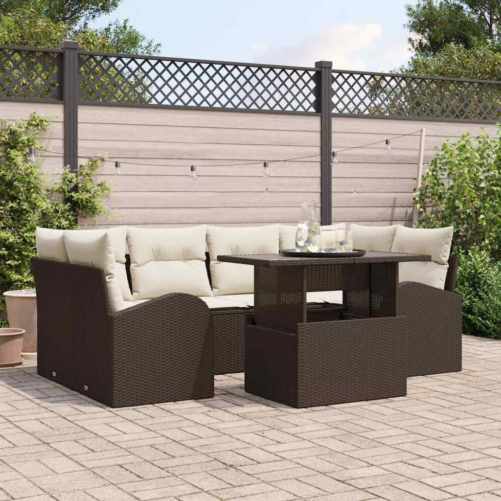 Set Divano da Giardino con cuscino 7 pcs Marrone Poly Rattan | homemem39