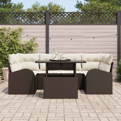 Set Divano da Giardino con cuscino 7 pcs Marrone Poly Rattan | homemem39