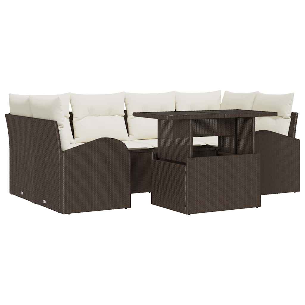 Set Divano da Giardino con cuscino 7 pcs Marrone Poly Rattan | homemem39