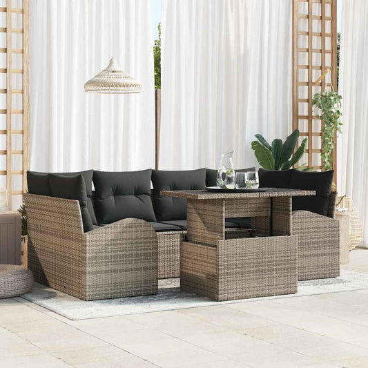 Set Divano da Giardino con cuscino 7 pcs Grigio Poly Rattan