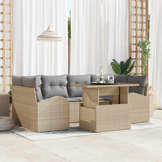 Set Divano da Giardino con cuscino 7 pcs Beige Poly Rattan | homemem39