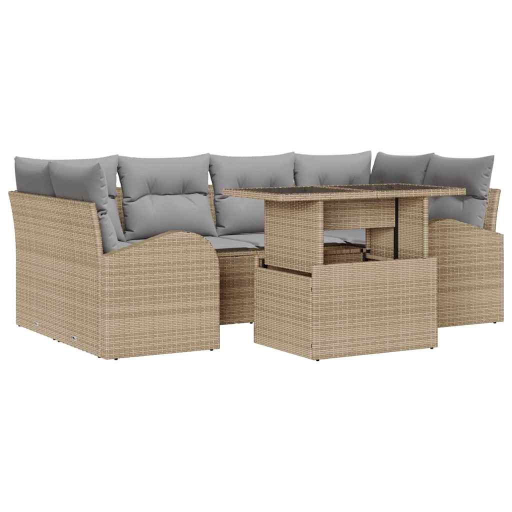 Set Divano da Giardino con cuscino 7 pcs Beige Poly Rattan | homemem39