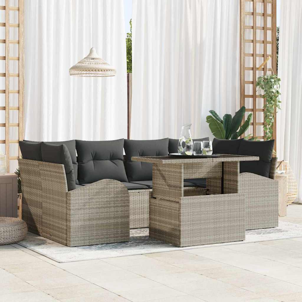 Set Divano da Giardino 7 pcs Grigio chiaro Poly Rattan | homemem39