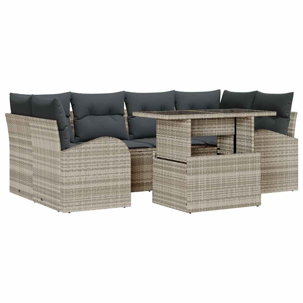 Set Divano da Giardino 7 pcs Grigio chiaro Poly Rattan | homemem39