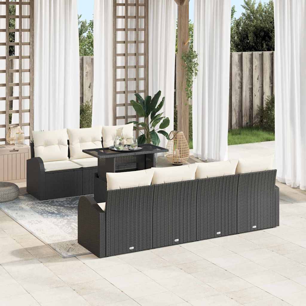 Set Divano da Giardino con cuscino 8 pcs Nero Poly Rattan | homemem39