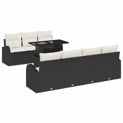 Set Divano da Giardino con cuscino 8 pcs Nero Poly Rattan | homemem39