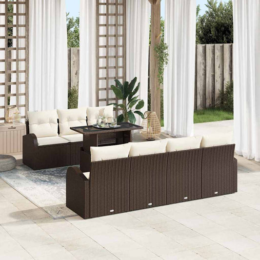 Set Divano da Giardino con cuscino 8 pcs Marrone Poly Rattan | homemem39