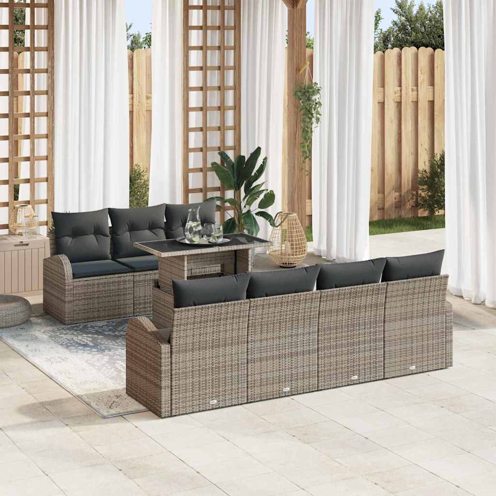 Set Divano da Giardino con cuscino 8 pcs Grigio Poly Rattan | homemem39