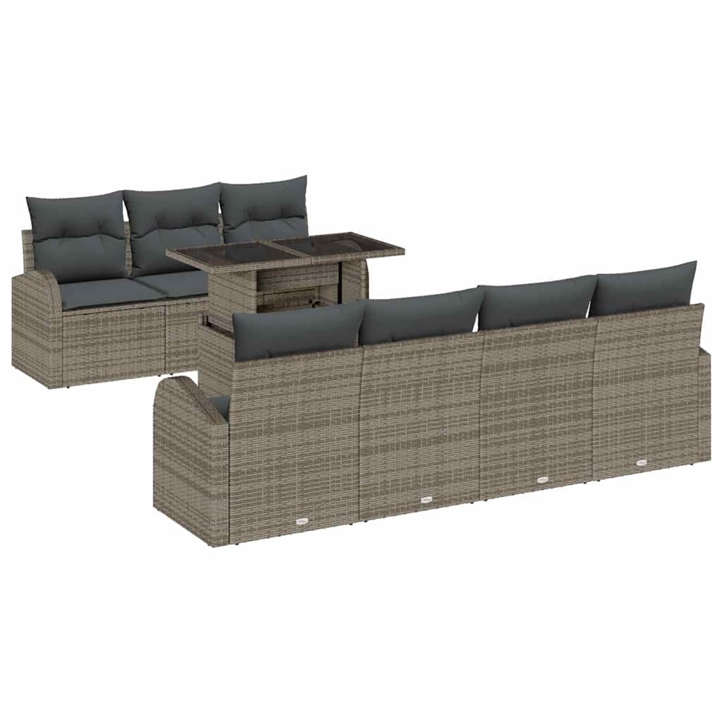 Set Divano da Giardino con cuscino 8 pcs Grigio Poly Rattan | homemem39