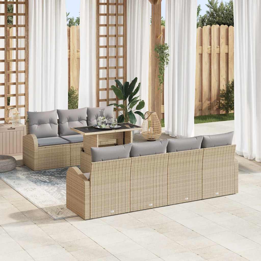 Set Divano da Giardino con cuscino 8 pcs Beige Poly Rattan | homemem39