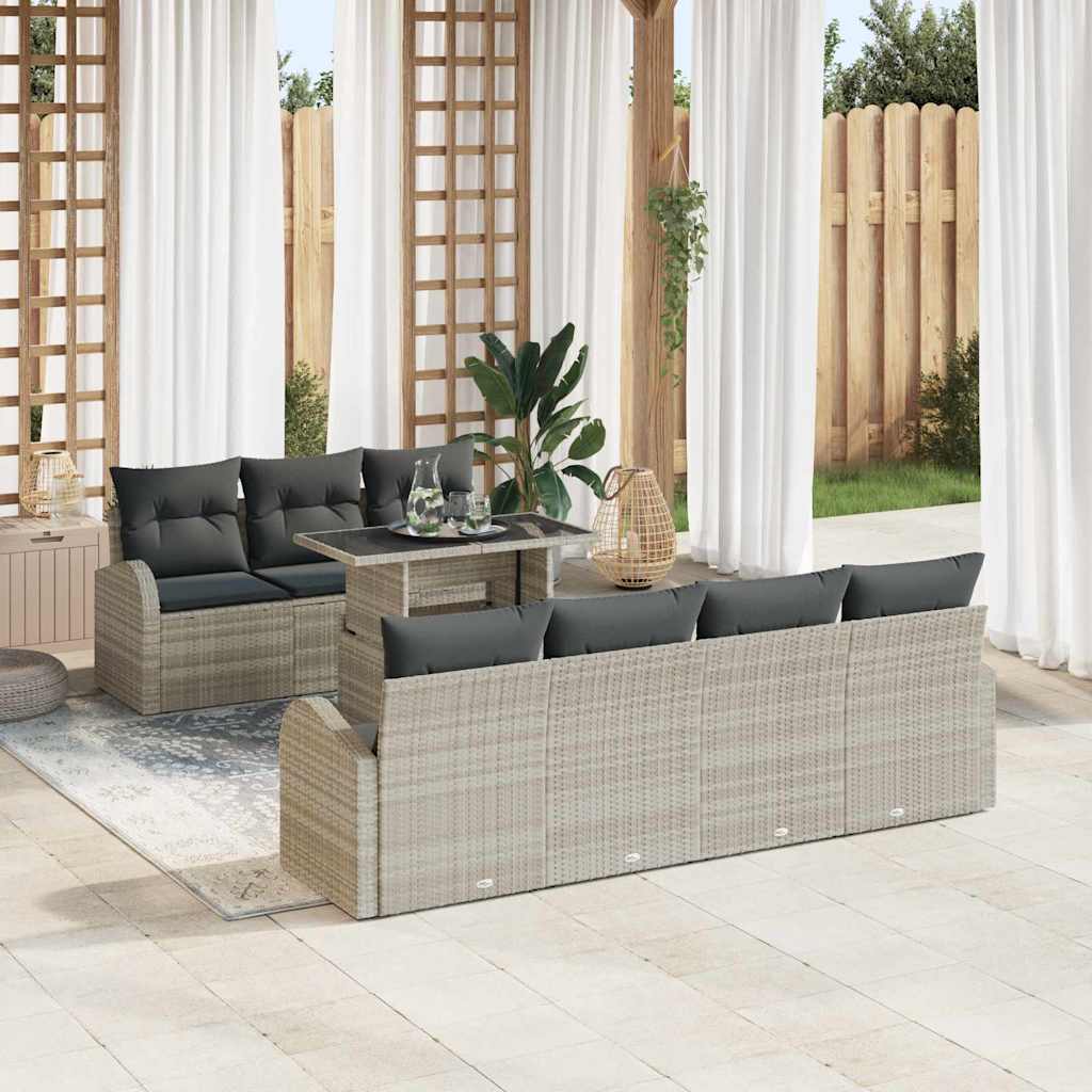 Set Divano da Giardino 8 pcs Grigio chiaro Poly Rattan | homemem39