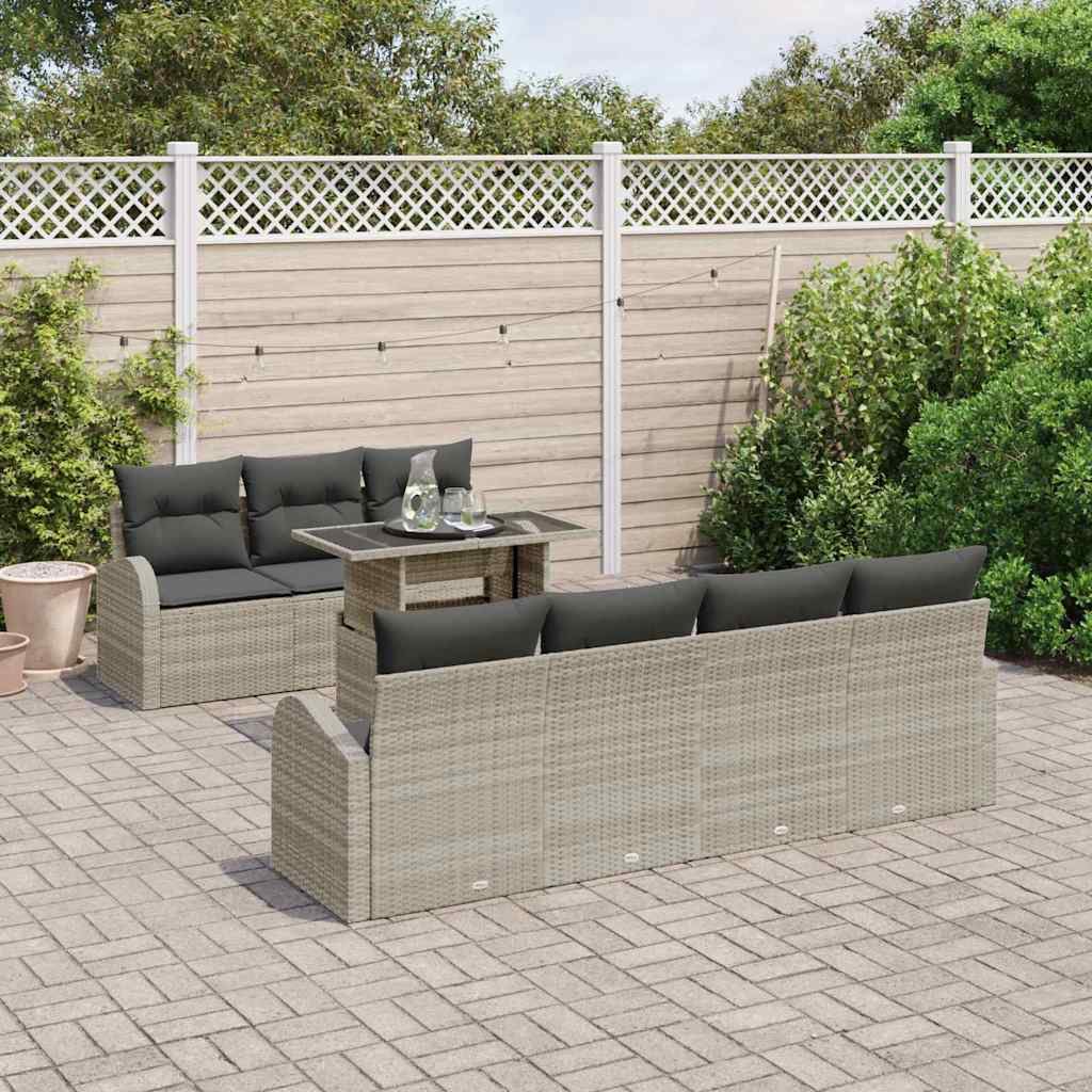 Set Divano da Giardino 8 pcs Grigio chiaro Poly Rattan | homemem39