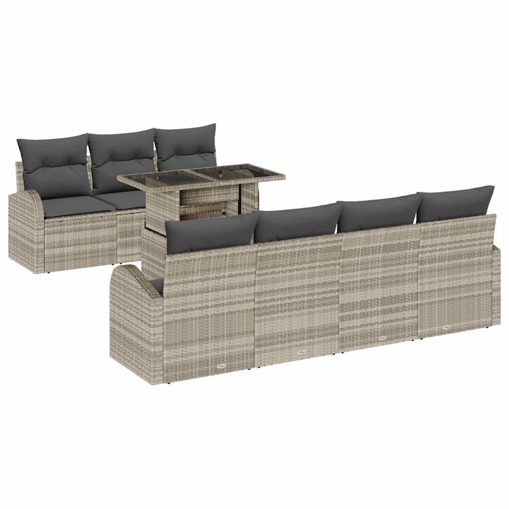 Set Divano da Giardino 8 pcs Grigio chiaro Poly Rattan | homemem39