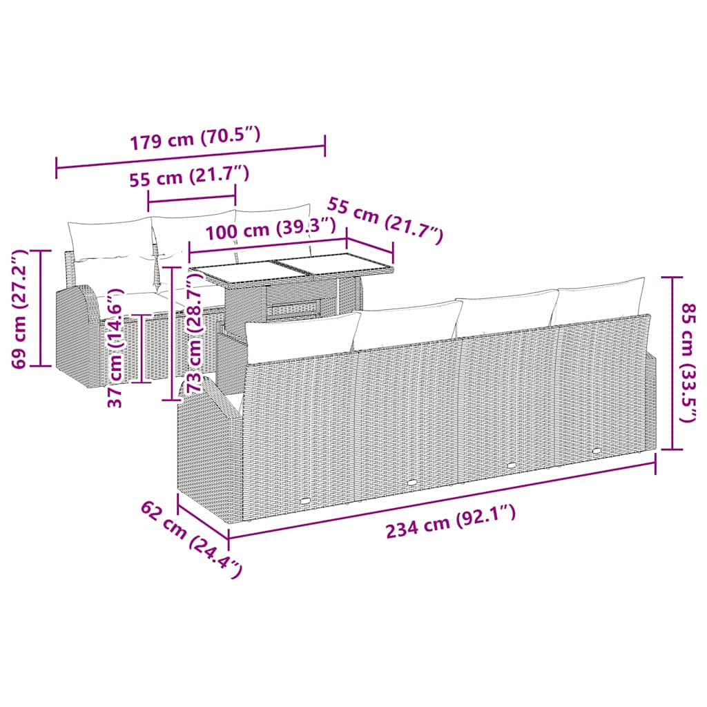 Set Divano da Giardino 8 pcs Grigio chiaro Poly Rattan | homemem39