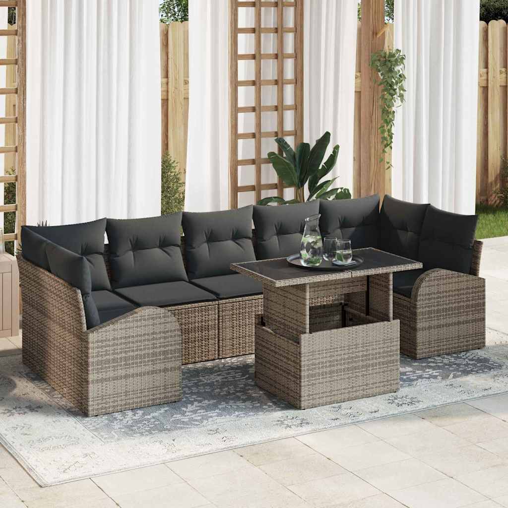 Set Divano da Giardino con cuscino 8 pcs Grigio Poly Rattan | homemem39