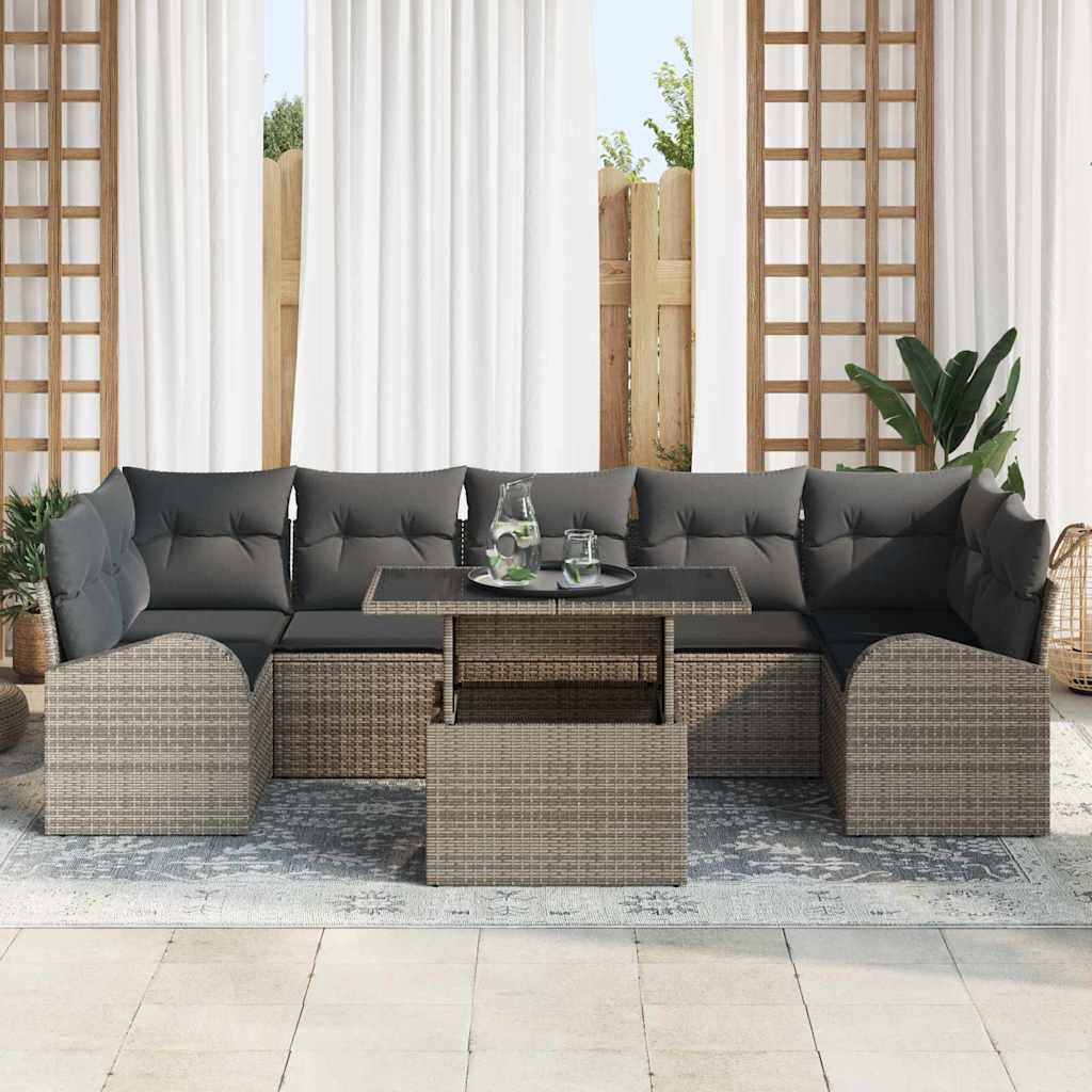 Set Divano da Giardino con cuscino 8 pcs Grigio Poly Rattan | homemem39