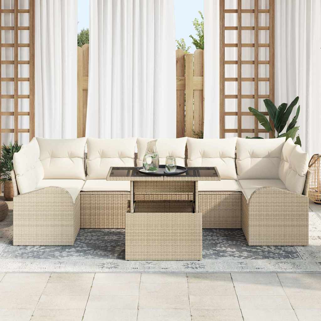 Set Divano da Giardino con cuscino 8 pcs Beige Poly Rattan | homemem39