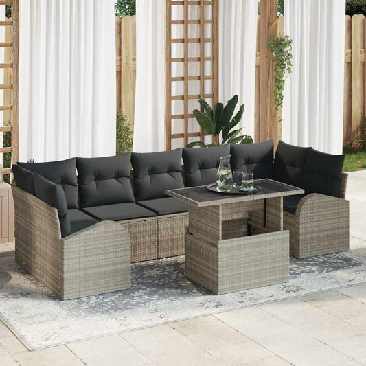 Set Divano da Giardino 8 pcs Grigio chiaro Poly Rattan